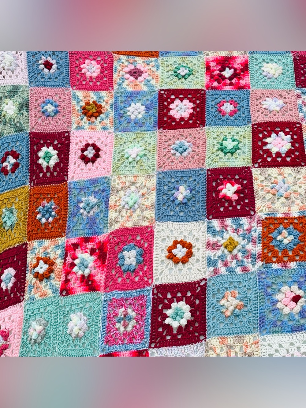 Vintage Granny Square Crochet Afghan Throw Blanket Handmade Boho Cottagecore - Picture 15 of 16